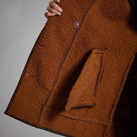 Coffee Brown Casual Women's Shawl Collar Faux Fur Jacket - Picture 9 of 9